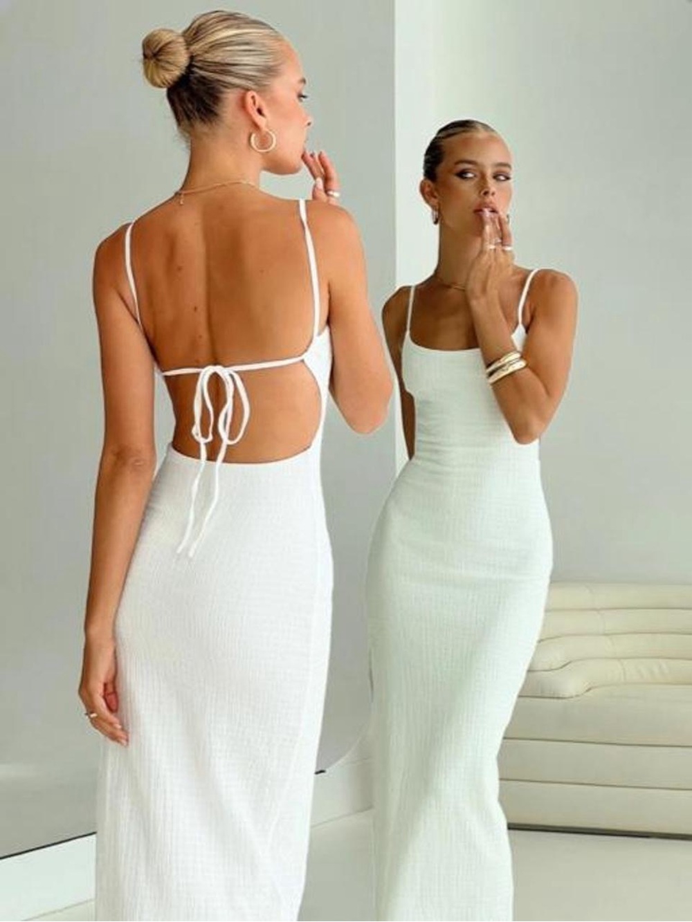 Princess Polly White Ribbed Open-Back Maxi Dress